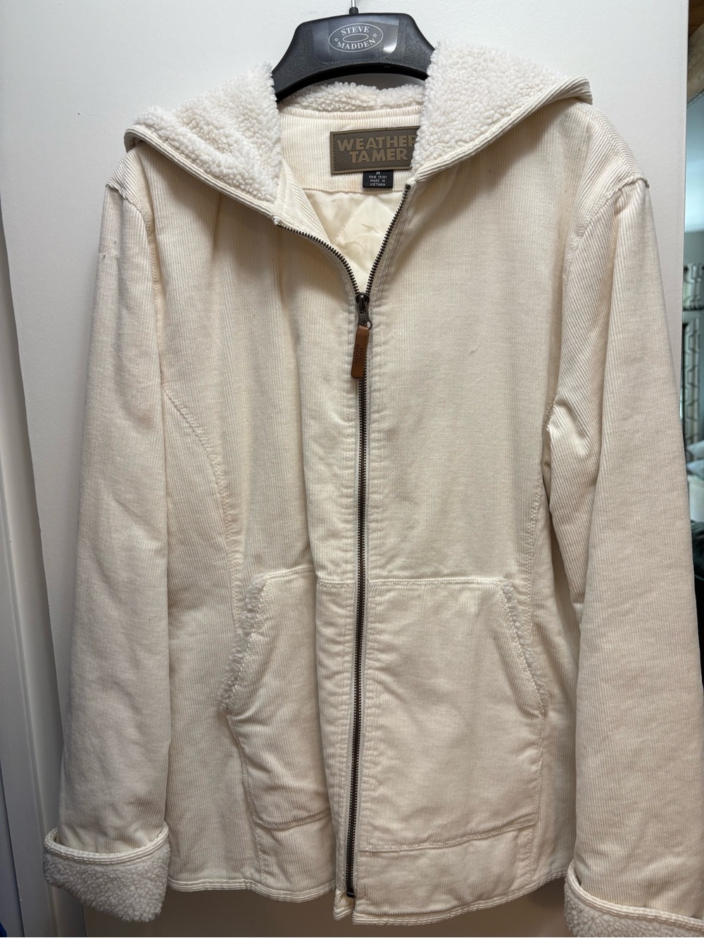 Weather Tamer Cream Sherpa-Trim Zip-Front Pea Coat